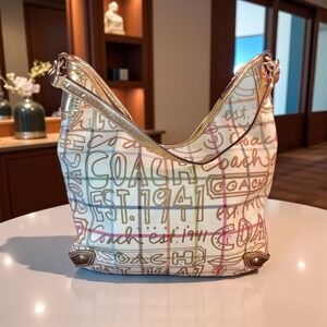 Coach Est 1941‎ Hobo Shoulder Bag Beige Plaid Script Logo